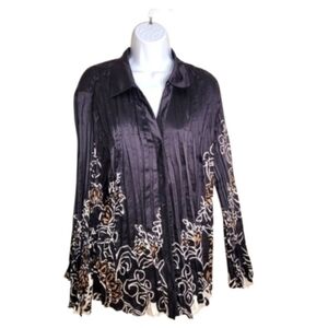 Lane Bryant Black & White Accordian Blouse Top 26 28 Office